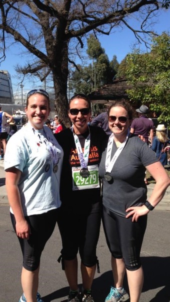 Tanja at the half marathon finish line - Melbourne 2014